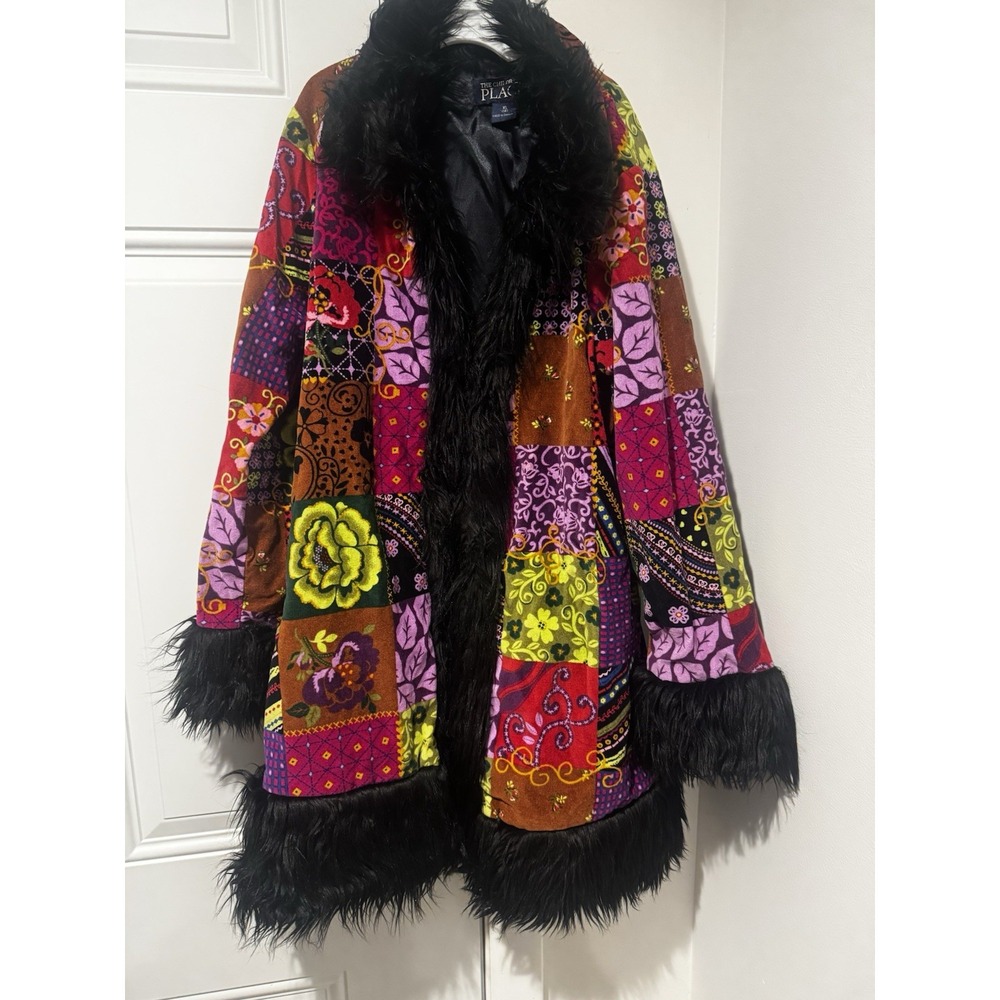 Vtg Children's Place Patchwork faux Fur Jacket Girls XL Penny‎ Lane Faux Fur Y2K